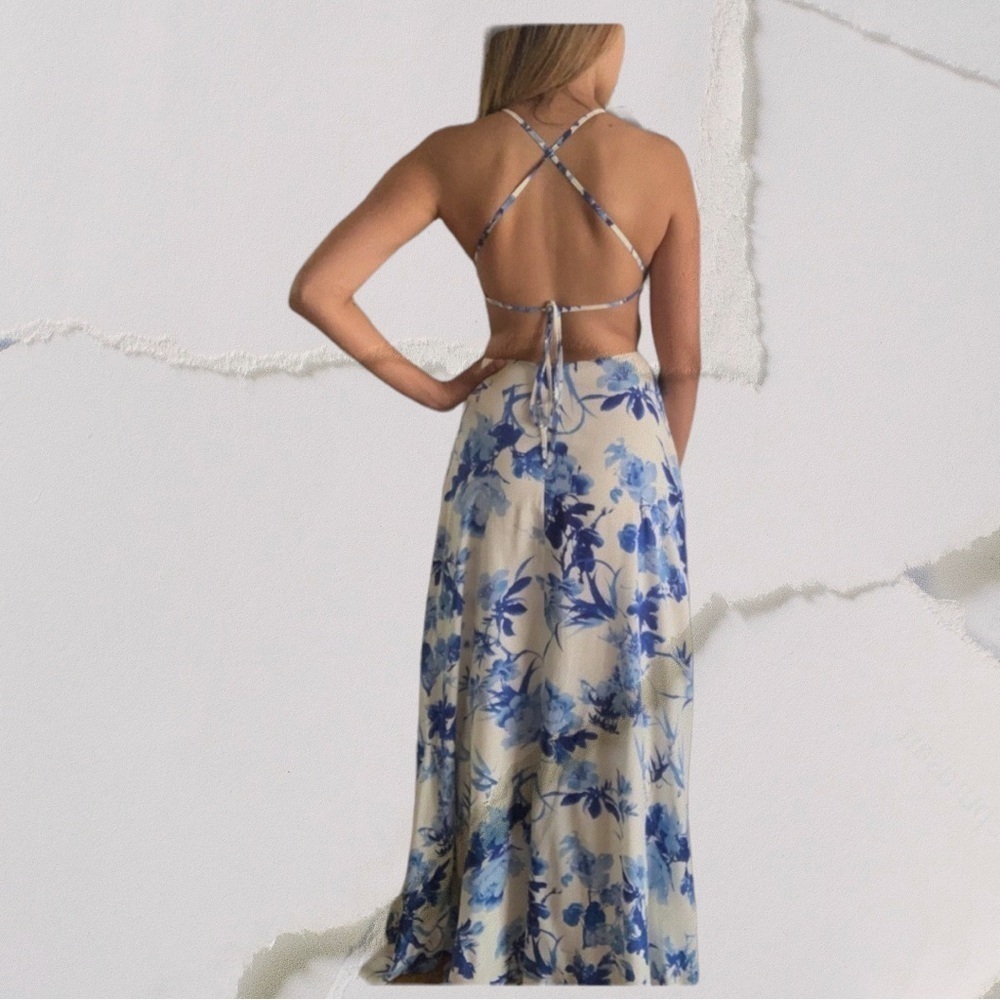 Blue Flora Print Dress - Picture 4 of 6